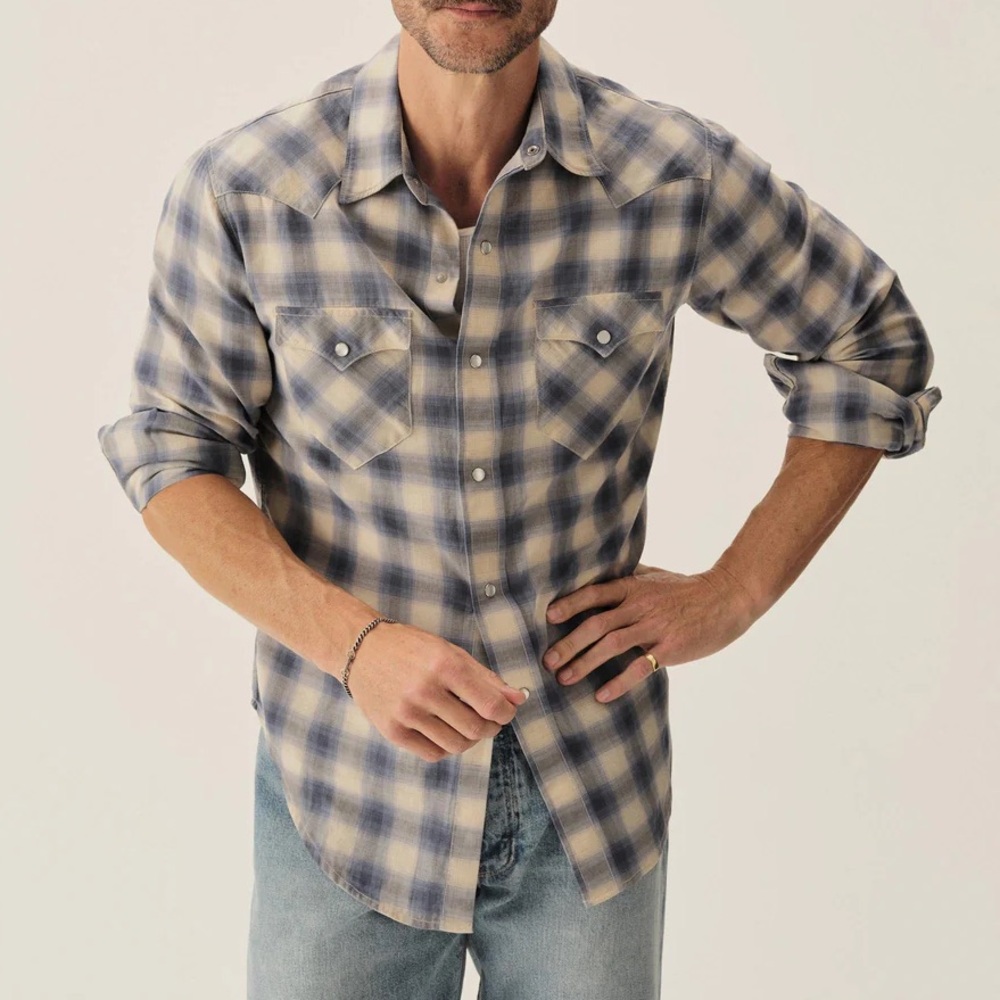 NWT 🤠 BUCK MASON PALOMINO WESTERN BLUE PLAID SHIRT MENS LARGE